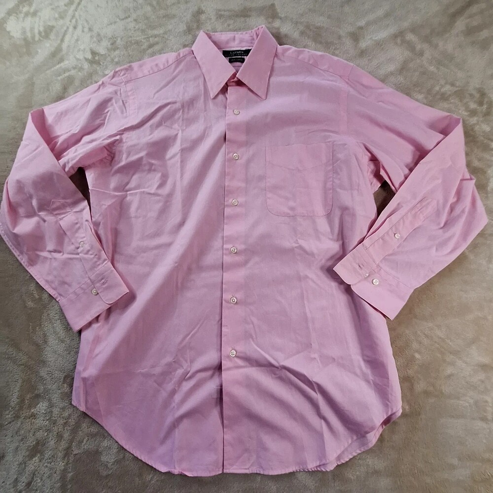 Lauren Ralph Lauren Dress Shirt Mens L 16 32/33 Pink Solid Regular Fit LS Cotton